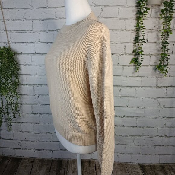 APRICOT TAN DROP SHOULDER SWEATER, LONG SLEEVES, CREW NECK, SIZE SMALL - Picture 2 of 8